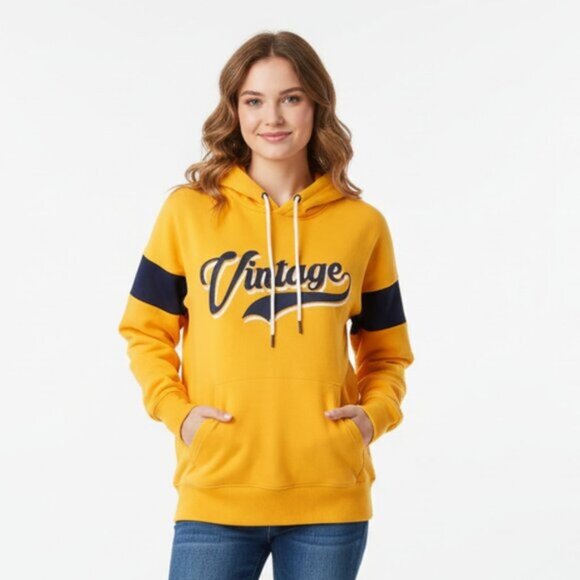 Garage Women's Hoodie Sweater Vintage Graphic Pullover Casual Yellow Medium - Picture 1 of 9
